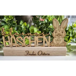 Osterdeko Aufsteller Holz Osterhase Ostergruß Frohe Ostern Lasergravur - Geschenkidee