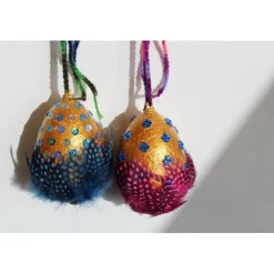 Osterdeko GOLD UND FEDERN 2er Set Ostereier Ostergeschenk Ei Künstler-Ei Osterei