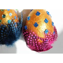 Osterdeko GOLD UND FEDERN 2er Set Ostereier Ostergeschenk Ei Künstler-Ei Osterei