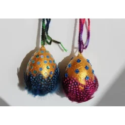 Osterdeko GOLD UND FEDERN 2er Set Ostereier Ostergeschenk Ei Künstler-Ei Osterei