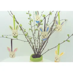 Osterdeko Hasenkopf Anhänger – Niedlicher Osterhase aus Teddyplüsch für den Osterstrauch