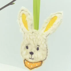 Osterdeko Hasenkopf Anhänger – Niedlicher Osterhase aus Teddyplüsch für den Osterstrauch