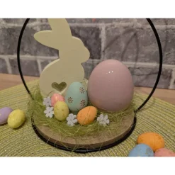 Osterdeko Hasenkopf aus Metall mit Raysin-Hase & Porzellanei – Frühlingsdeko Tischdeko Ostern