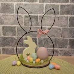 Osterdeko Hasenkopf aus Metall mit Raysin-Hase & Porzellanei – Frühlingsdeko Tischdeko Ostern