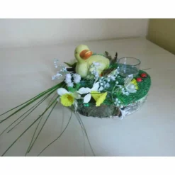 Osterdeko Küken im Garten auf Baumscheibe – Geldgeschenk & Teelicht – Unikat Tischdeko Ostern