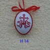 Osterdeko, Kreuzstich Osterei,  religiöses Motiv  Handgestickt, rot-weiß 6cm