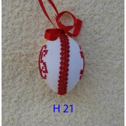 Osterdeko, Kreuzstich Osterei,  religiöses Motiv  Handgestickt, rot-weiß 6cm