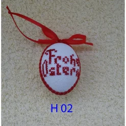 Osterdeko, Kreuzstich Osterei,  Oster Motiv  Handgestickt, rot-weiß 6cm