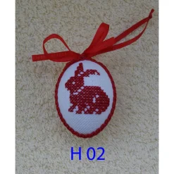 Osterdeko, Kreuzstich Osterei,  Oster Motiv  Handgestickt, rot-weiß 6cm
