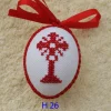 Osterdeko, Kreuzstich Osterei,  religiöses Motiv  Handgestickt, rot-weiß 6cm