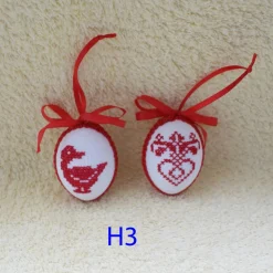 Osterdeko, Kreuzstich Osterei,  Oster Motiv  Handgestickt, rot-weiß 6cm
