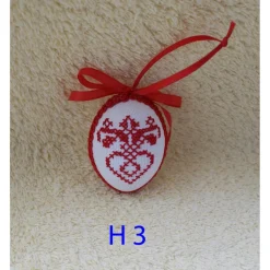 Osterdeko, Kreuzstich Osterei,  Oster Motiv  Handgestickt, rot-weiß 6cm