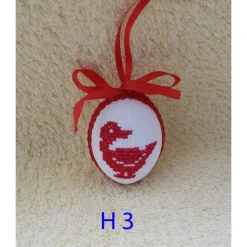 Osterdeko, Kreuzstich Osterei,  Oster Motiv  Handgestickt, rot-weiß 6cm