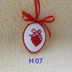 Osterdeko, Kreuzstich Osterei,  Oster Motiv  Handgestickt, rot-weiß 6cm