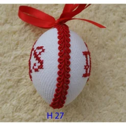 Osterdeko, Kreuzstich Osterei,  religiöses Motiv  Handgestickt, rot-weiß 6cm