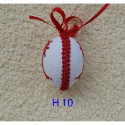 Osterdeko, Kreuzstich Osterei,  religiöses Motiv  Handgestickt, rot-weiß 6cm