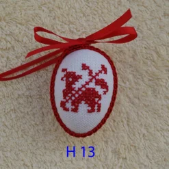 Osterdeko, Kreuzstich Osterei,  religiöses Motiv  Handgestickt, rot-weiß 6cm