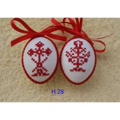 Osterdeko, Kreuzstich Osterei,  religiöses Motiv  Handgestickt, rot-weiß 6cm