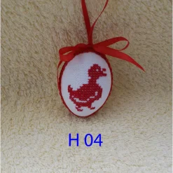 Osterdeko, Kreuzstich Osterei,  Oster Motiv  Handgestickt, rot-weiß 6cm