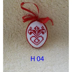 Osterdeko, Kreuzstich Osterei,  Oster Motiv  Handgestickt, rot-weiß 6cm
