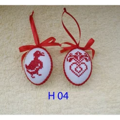 Osterdeko, Kreuzstich Osterei,  Oster Motiv  Handgestickt, rot-weiß 6cm