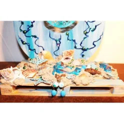 Osterdeko MEERJUNGFRAU  Collage auf einer kleinen Holzpalette maritime Osterdekoration  Osterei Seestern Muscheln