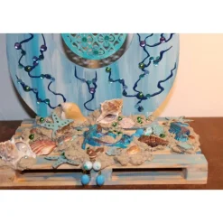 Osterdeko MEERJUNGFRAU  Collage auf einer kleinen Holzpalette maritime Osterdekoration  Osterei Seestern Muscheln