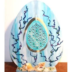 Osterdeko MEERJUNGFRAU  Collage auf einer kleinen Holzpalette maritime Osterdekoration  Osterei Seestern Muscheln