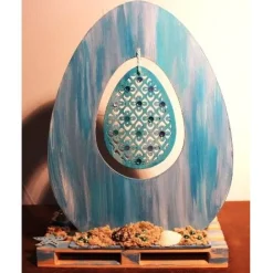 Osterdeko MEERJUNGFRAU  Collage auf einer kleinen Holzpalette maritime Osterdekoration  Osterei Seestern Muscheln