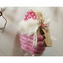 Osterdeko Osterei Holzei Glitzersteine pink weiß, zum Stellen