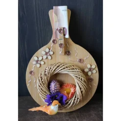 Osterdeko OSTERNEST Geldgeschenk  Collage Malerei auf einem Bambus-Brett Wanddeko Osterdekoration Wandbild