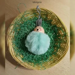 Osterdeko Pompon-Häschen ca. 8cm, handgemachte Osterhäschen, flauschige Osterdeko-Anhänger, Hasen-Anhänger Osterstrauch