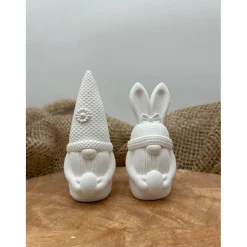 Osterdeko Set mit Wichtel & Hasen Wichtel aus Keramikpulver – Ei Kerzenhalter Tischdeko