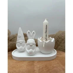 Osterdeko Set mit Wichtel & Hasen Wichtel aus Keramikpulver – Ei Kerzenhalter Tischdeko