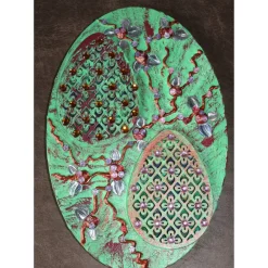 Osterdeko SHABBY OSTERN abstrakte Malerei Collage auf einem ovalen Keilrahmen Künstler-Ei Wanddeko  Osterdekoration