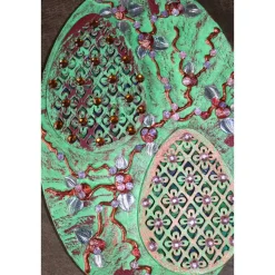 Osterdeko SHABBY OSTERN abstrakte Malerei Collage auf einem ovalen Keilrahmen Künstler-Ei Wanddeko  Osterdekoration