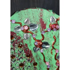 Osterdeko SHABBY OSTERN abstrakte Malerei Collage auf einem ovalen Keilrahmen Künstler-Ei Wanddeko  Osterdekoration