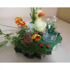 Osterdeko Unikat: Küken & Hase im Garten – Geldgeschenk zu Ostern mit Teelicht & Ostereiern