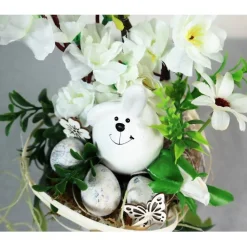 Osterdeko weiß mit Hase, Tischgesteck