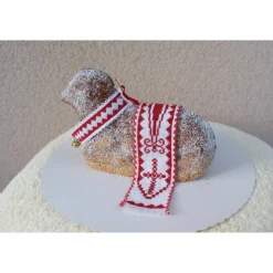 Osterdeko, Weiheset für das Osterlamm,  rot weiß Kreuzstich