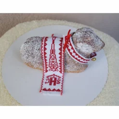 Osterdeko, Weiheset für das Osterlamm,  rot weiß Kreuzstich