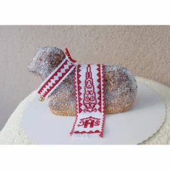 Osterdeko, Weiheset für das Osterlamm,  rot weiß Kreuzstich