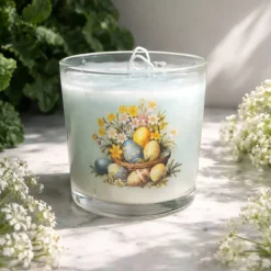 Osterdekoration - 2-er Set - Kerze im Glas und Osterei mit Kaltporzellan Verzierung