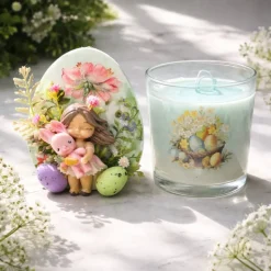 Osterdekoration - 2-er Set - Kerze im Glas und Osterei mit Kaltporzellan Verzierung