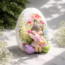 Osterdekoration - 2-er Set - Kerze im Glas und Osterei mit Kaltporzellan Verzierung