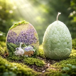 Osterdekoration - 2-er Set - Kerze und Osterei mit Kaltporzellan Verzierung