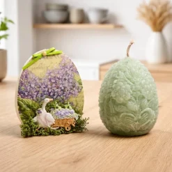 Osterdekoration - 2-er Set - Kerze und Osterei mit Kaltporzellan Verzierung