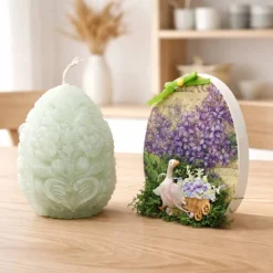 Osterdekoration - 2-er Set - Kerze und Osterei mit Kaltporzellan Verzierung