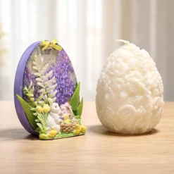 Osterdekoration - 2-er Set - Kerze und Osterei mit Kaltporzellan Verzierung