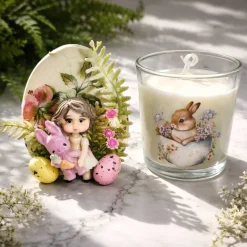 Osterdekoration - 2-er Set - Kerze im Glas und Osterei mit Kaltporzellan Verzierung